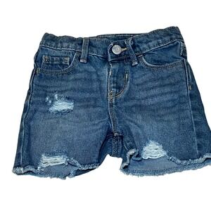 Old Navy Kids Girls 4T Blue Denim Distressed Raw Hem Jean Shorts 
 Medium Wash